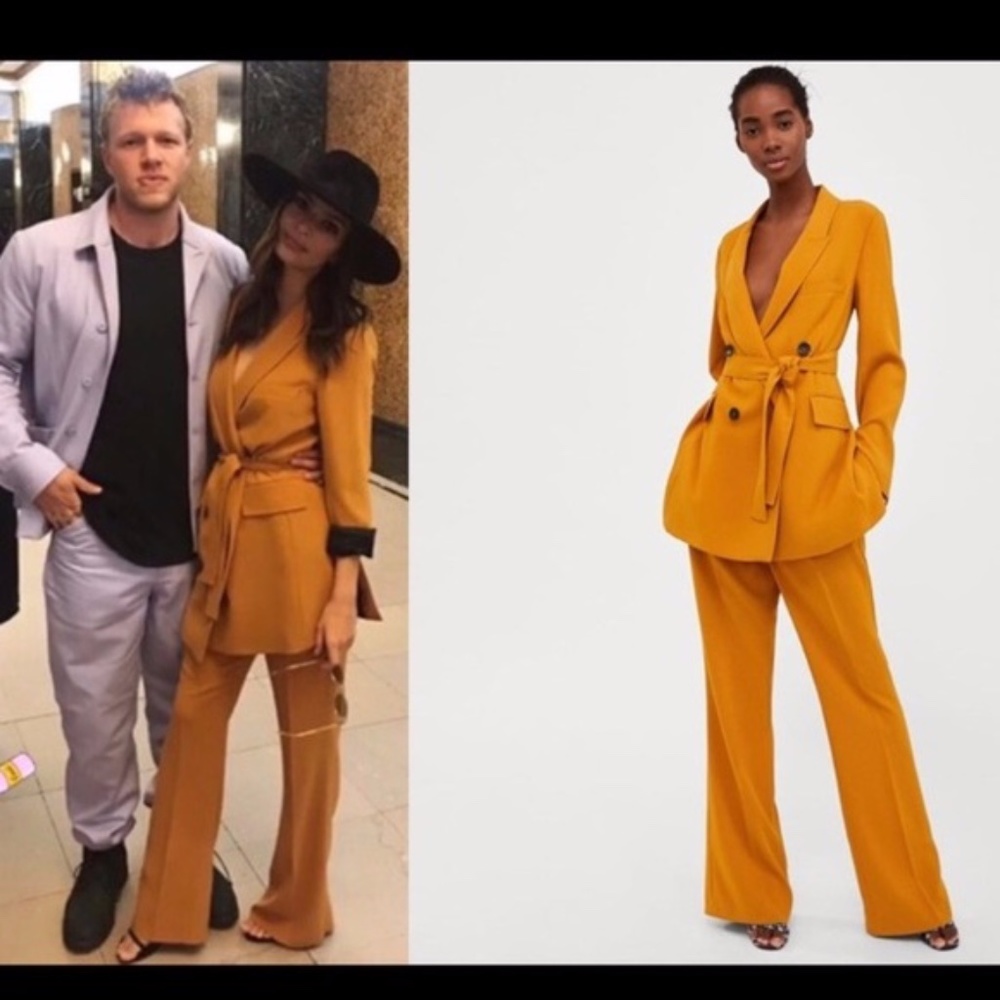 - Zara Mustard Blazer Jacket With Trousers Suit Set
